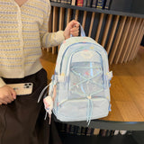 KYLETHOMASW  -  Women's Large Capacity Star Print Backpack Clear Mesh Pocket Heart Decor Adjustable Strap Casual Daily School Itabag New