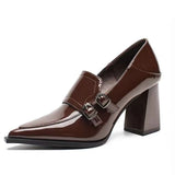 KYLETHOMASW  -  New High Heels Shoes Waterproof Platform Large Size Fashion Shallow Patent Leather High Quality Women Shoes Zapatillas Mujer