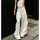 Kylethomasw American Retro Pleated Draping Casual White Pants Women Autumn New Streetwear Loose All-match Wide Leg Pants with Belt