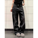 KYLETHOMASW  -  Women's Black Baggy Jeans Wide Fit Ripped Denim Pants Y2K Japanese Harajuku 2000s High Street Goblin Core American Retro
