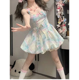KYLETHOMASW  -  Rainbow Dresses Women Sweet Sleeveless Bow Slash Neck Sweet Elegant Summer Fashion Bud Mini Dress Female Casual Party