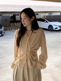 KYLETHOMASW  -   South Korea Chic Cardigan Simple Temperament V-neck Neck Irregular Buckle Waist Slimming Tops Long Sleeve Women Sweater