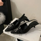 KYLETHOMASW  -  Fashion Silk Women Medium Heels Pumps Shoes Female Pointed Toe Footwear Shallow Ladies Thin Heels Sandals Shoes
