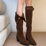 KYLETHOMASW  -  Women Leopard Knee High Boots Sexy High Heels Shoes Winter Warm Long Boots New Suede Pumps Chunky Chelsea Boots Snow Botas