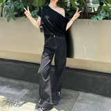 Kylethomasw Streetwear Flap Buttons Loose All Match Jeans Women 2025 Spring New High Waist Fashion Casual Denim Wide Leg Pants