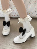 KYLETHOMASW  -  Sweet Round Toe Mary Janes Bow Detail Block Middle Heels Fashion Classic Women Dress Party Summer Casual Shoes