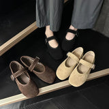 KYLETHOMASW  -  Retro Woven Faux Suede Mary Jane Shoes Women Fashion Metal Buckle Brand Designer Shoes Comfortable Round Toe Shallow Casual Shoe