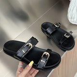 KYLETHOMASW  -  Big Size Footwear Leopard print Women Slippers Slides Shoes Female Beach Fashion Metal Buckle Ladies Flat Slippers Sandals Shoes