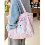 KYLETHOMASW  -  Harajuku Pink Large Capacity Tote Bag Women Sweet Cute Puppy Embroidery Handbag Hot Girls Retro Shoulder Bags Aesthetic