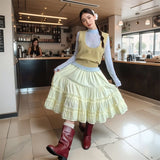 KYLETHOMASW  -  French High Waist A-Line Tiered Skirt Women Spring Casual Cotton Ruffle Hem Midi Skirts Skirt Versatile Curvy 280A