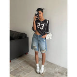 KYLETHOMASW  -  Y2k Shorts Denim Shorts Women Distressed Ripped Casual High Waist Vintage Baggy Streetwear Summer Fashion