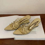 KYLETHOMASW  -  Fashion Pointed Toe Wedges Slippers For Women Footwear Female Slides Sandals Shallow Ladies Heeled Wedges Slippers Shoes Pumps