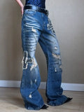 KYLETHOMASW  -  Heavy Flare High Waist Slim Denim Jeans Women All-match Streetwear Hip Hop Vintage Pants Hole Personalized Fashion Sweatpants