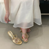KYLETHOMASW  -  Outdoor Party Fashion Crystal Flower Women Slipper Transparent Sandal Rhinestone Low Heels Mules Slide Shoes Zapatos Mujer