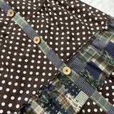 KYLETHOMASW  -  Vintage Mori Girl Style Polka Dot Patchwork Plaid Midi Skirt Womens A-line High Waist Kawaii Brown Ruffle Long Skirt Fall Winter