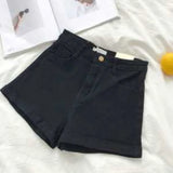 KYLETHOMASW  -  Women High Waist Cuffed Denim Shorts Korean Basic Slim Wide Leg Hot Pants For Summer Daily Wear