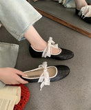 KYLETHOMASW  -  Fashion Round Toe Ballet Flats Women Butterfly-knot New Concise Casual Flat Shoes Comfy Silvery Brand Designer Women Shoes