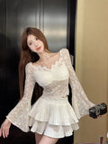 KYLETHOMASW  -  French Dopamine Pure Desire Shoulder Baring Temperament Lace Base Shirt for Women Slim Fit and Slimming Internet Famous Top