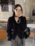 KYLETHOMASW  -   South Korea Chic Cardigan Simple Temperament V-neck Neck Irregular Buckle Waist Slimming Tops Long Sleeve Women Sweater