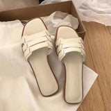 KYLETHOMASW  -  Flat Bottomed Slippers for Women New Anti Slip Woven One Word Sandals Women's Summer Outdoor Wear Beach Slippers for Women