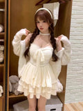 KYLETHOMASW  -  Winter Sweet Elegant Fashion 2 Piece Sets Women Vintage Cute Bow Design Coats + Mini Dress Japanese Casual Chic Lovely Outfits