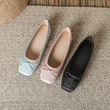 KYLETHOMASW  -  Deliate Bowtie Silk Ballerinas Woman Traf Pig Square Toe Flats Shallow Slip On Moccasins Femme Brides Wedding Shoes Pink Ballets