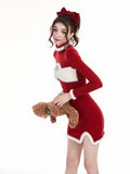 KYLTHOMASW  -  Sweet Hot Girl Christmas Red Dress Women's Autumn and Winter Sexy High Neck Knitted Wrap Hip Short Dress Fashion Female Clothes