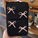 KYLETHOMASW  -  Pink Bowknot Nylon Vertical Makeup Bag Pencil Case Partitioned Bow Cosmetic Bag Waterproof Makeup Brush Storage