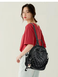 KYLETHOMASW  -  Women's Large Capacity Fashionable Diamond Pattern Street Style Backpack Handbag Soft PU Material Zipper Closure Daily Use