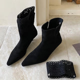 KYLETHOMASW  -  Sexy Pointed-Toe Faux Suede Ankle Boots Women Elegant Stiletto Heels for Ladies Fall/Winter Comfortable Women Shoes Botas Mujer