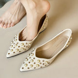 KYLETHOMASW  -  Pearl Rhinestone Decoration Flat Shoes Women Soft Leather Pointed Toe Ballet Flats Comfort Commuter Office Mary Jane Loafers