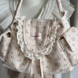 KYLETHOMASW  -  Korean Sweet Lovely Floral Tote Bag Women Lace Large Capacity Canvas Shoulder Bag Ladies Harajuku Gentle Versatile Underarm Bags