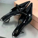 KYLETHOMASW  -  One Line Buckle High Heels Women's Slim Heels New Summer Style Bow Tie Wrap Hollowed Out Patent Leather Sandals