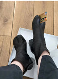 KYLETHOMASW  -  Split Toe Tabi Boots Genuine Leather Chunky Heels Ankle Boots for Women Winter Short Booties Tabi Ninja Chelsea Botas Mujer