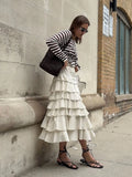 KYLETHOMASW  -  Ruffled Midi Skirt Womens Vintage Flounce Skirt Woman New Fashion Elegant Solid Long Skirts autumn Evening Party Skirts