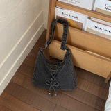KYLETHOMASW  -  Denim Cloth Bag for Women New Fashionable Lace Up Large Capacity Crossbody Niche Single Shoulder Commuting Bags