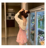 KYLETHOMASW  -  Sweet New Pink Sexy Dress Sweet Fresh Style Fragmented Flowers Print Waist Wrapped Slim Student Summer Short Lovely