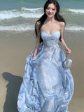 KYLETHOMASW  -  New Summer Long Dresses for Women Spaghetti Strap Korean Chic A-Line Ruffles Beach Style Party Dress One Piece Vestido Mujer