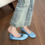 KYLETHOMASW  -  Round Toe French Style Satin Female Sandals Shallow Bow Decoration Soft Insole Ladies Flat Shoes Ballet Shoes Femme Single Shoes
