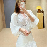 KYLETHOMASW  -  Summer White Lace Slit Skirt French Elegant Folds Long Skirt Balletcore Y2k High Waist Loose a-Line Skirt Mujer Faldas 514A