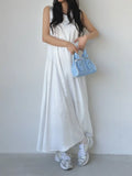 KYLETHOMASW  -  2025 Fashion Korean Side Pleated Large Swing Vest Dress Women Summer New Retro and Stylish Loose White Long Vestidos