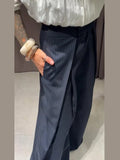KYLETHOMASW  -  High Waist Striped Wide-Leg Pants For Woman Loose Irregular Floor-Length Trousers Single Bitton Pockets Fashion Casual Clothes