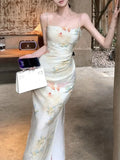 KYLETHOMASW  -  French Elegant Print Dress for Women Sleeveless Vintage Split Dresses Fashion Slim Sling Sweet New Summer Dress Korean