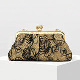 KYLETHOMASW  -  Vintage Lace Kiss Lock Clutch Bag Women Gold Metal Frame Chain Strap Evening Wedding Party Elegant Mini Shoulder Hand Purse