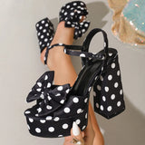 KYLETHOMASW  -  Summer Fashion Platform Open Toe Buckle Strap Women Sandals Designer Polka Dot Butterfly-knot Square High Heels Shoes