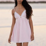KYLETHOMASW  -  Sexy evening dresses for women ecening party Summer dresses women flower v neck white dress elegant vintage dresses pink