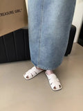 KYLETHOMASW  -  Slippers Women Summer Shoes Low Slides Cover Toe Pantofle Fashion Fretwork Heels 2025 Flat Luxury Rubber PU Fabric Hoof Shoes Wo