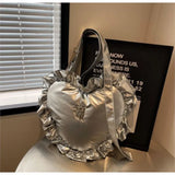 KIylethomasw Sweet Cool Heart Silver Y2k Bag Women High Street Pu Leather Soft Chic Handbag Purse Ladies Retro Casual Bolso Mujer