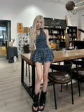 KYLETHOMASW  -  Y2K 90s Korean Harajuku Two-piece Set High Waist A-line Mini Skirt and Crop Top Sweet Blue Kawaii Grunge Summer Outfit