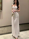KYLETHOMASW  -  Lace Strapless Long Dress Women Sleeveless Camisole French Elegant Dress Solid A Line Dinner Night Fashion Simple Vestidos New